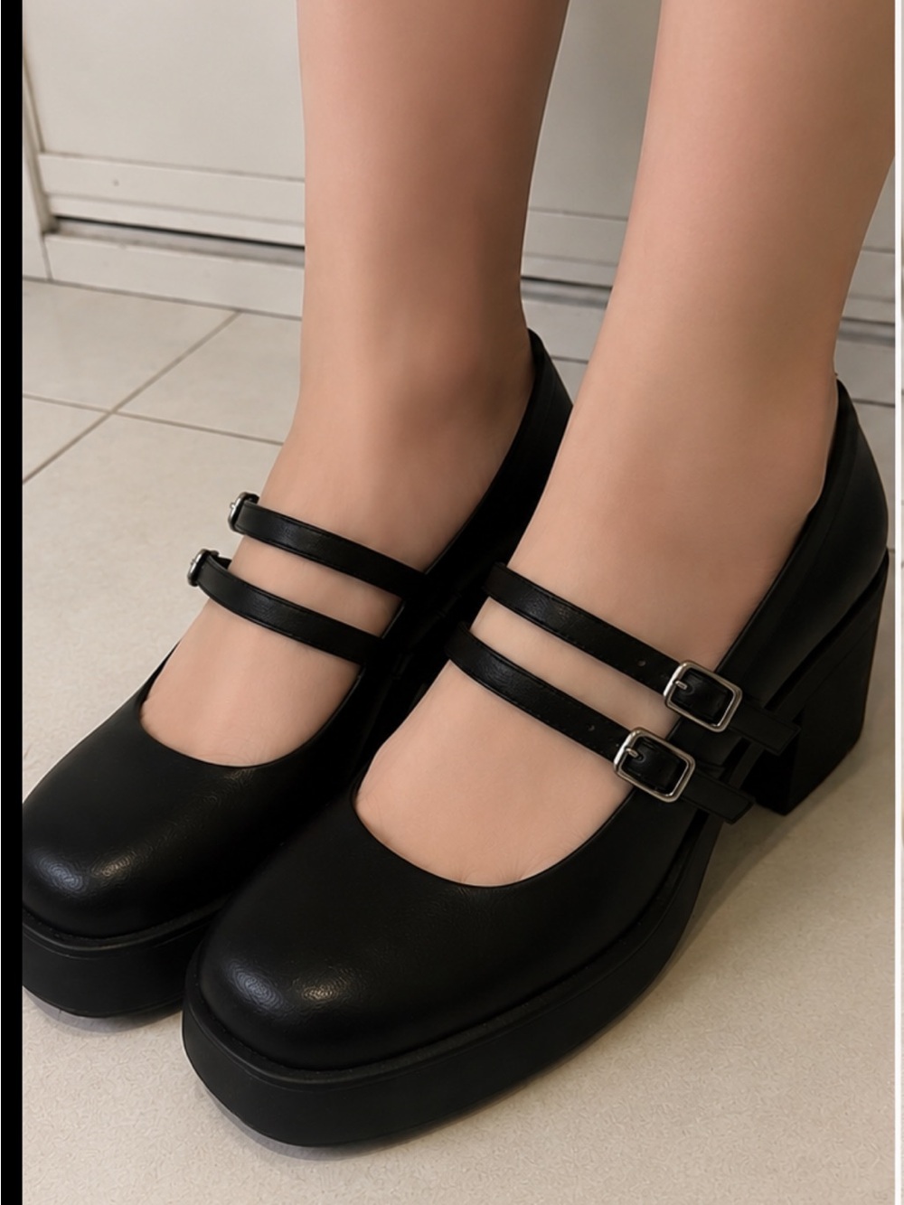 Call It Spring Black Double-Strap Platform Mary Jane Heels